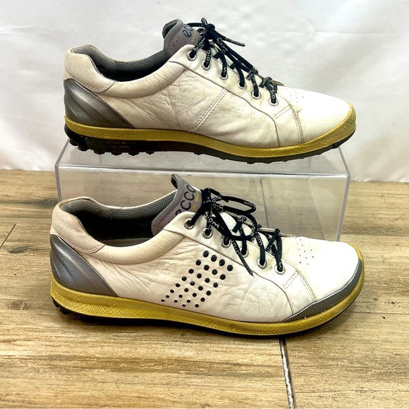 ECCO Biom HydroMax‎ White Golf Shoes Spikeless Yak Leather Men’s Size 9 - Picture 1 of 10